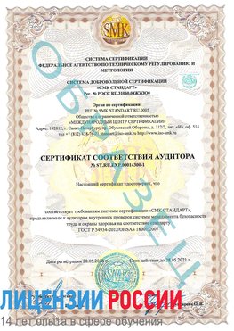 Образец сертификата соответствия аудитора №ST.RU.EXP.00014300-1 Адлер Сертификат OHSAS 18001